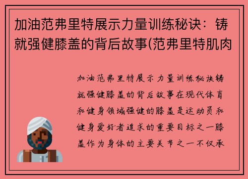 加油范弗里特展示力量训练秘诀：铸就强健膝盖的背后故事(范弗里特肌肉)