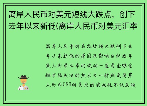 离岸人民币对美元短线大跌点，创下去年以来新低(离岸人民币对美元汇率实时走势新浪)