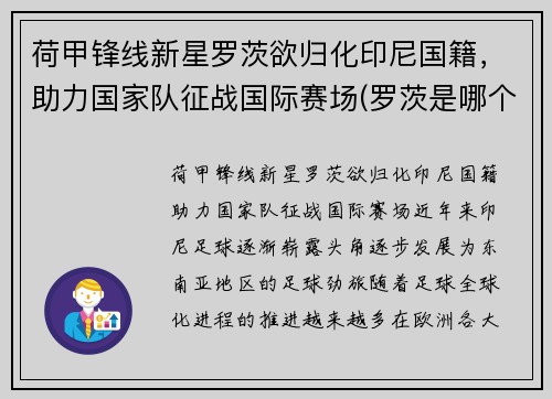 荷甲锋线新星罗茨欲归化印尼国籍，助力国家队征战国际赛场(罗茨是哪个县)