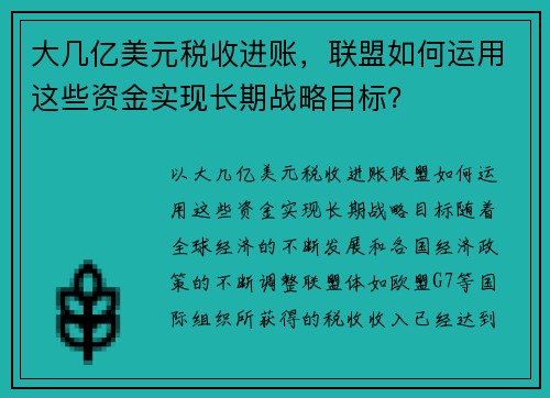 大几亿美元税收进账，联盟如何运用这些资金实现长期战略目标？